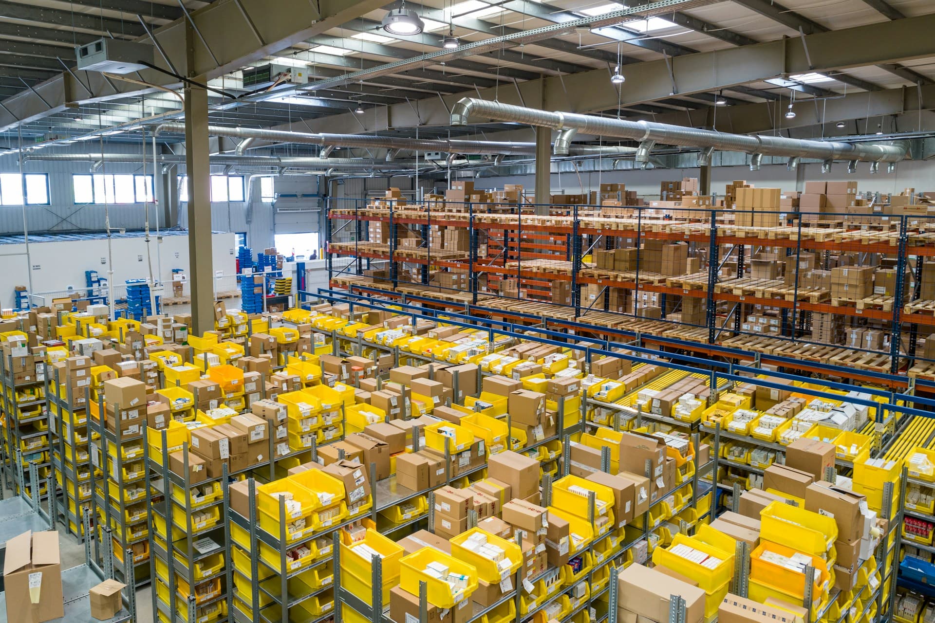 Goods being organised in a logistics warehouse